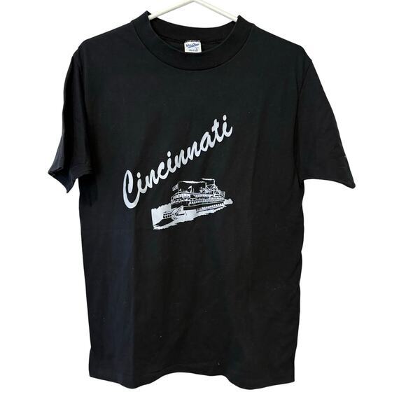 Vtg Velva Sheen Cincinnati Steamboat Black Tshirt Single Stitch Large Ohio USA‎ - Picture 1 of 7